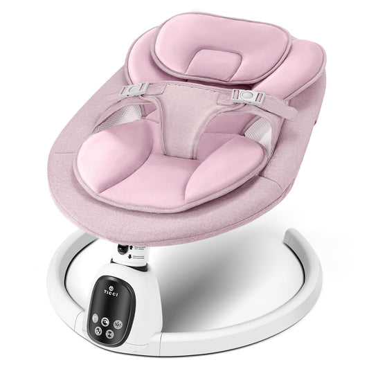 T TICCI Baby Swings for Infants, Smart Portable Baby Swing for Newborn, Bluetooth Infant Swing with Music Speaker, Remote Control Indoor Rocker with 5 Sway Speeds, 0-6 Months, Pink
