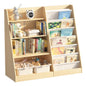 White Kids Bookshelf Wood Toy Storage Organizer Cabinet Children Bookcase Toddler Baby Sling Book Rack 3 Cube Bins Fabric Drawers for Playroom Bedroom Nursery School