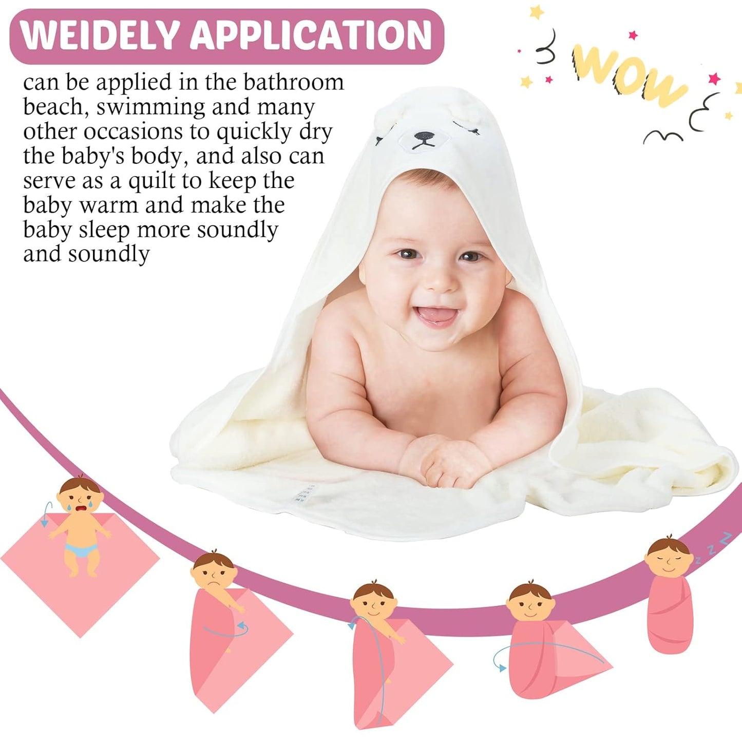 Eccliy 4 Pack Baby Bath Towel Cute Animal Face Coral Fleece Baby Bath Towels Poncho Cape for Boy and Girl (Kitten, Puppy, Bear, Elephant)