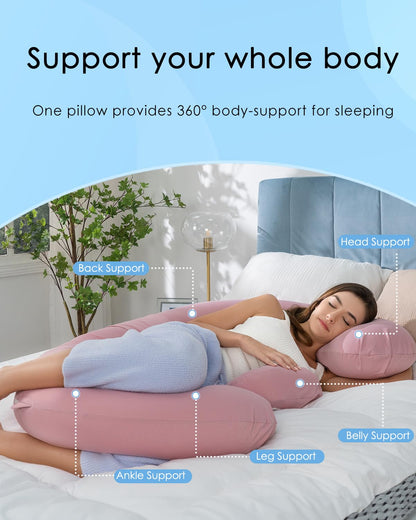 QUEEN ROSE Cooling Pregnancy Pillows,E Shaped Full Body Pillow for Sleeping, with Pregnancy Wedge Pillow for Belly Support, 60 Inch Maternity Pillow for Side Sleeper, Cooling Rayon Cover, Purple