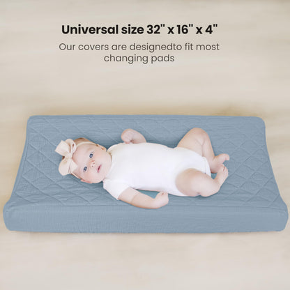 Konssy Waterproof Muslin Changing Pad Cover 2 Pack, Quilted Cotton Fitted Diaper Chang Table Cover, Soft Changing Pad Sheets for Girls Boys (Blossom,Pink)