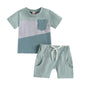 fhutpw Baby Toddler Boy Clothes Summer Outfits 6 12 18 24 Months Patchwork Short Sleeve T Shirt & Shorts Sets with Pockets