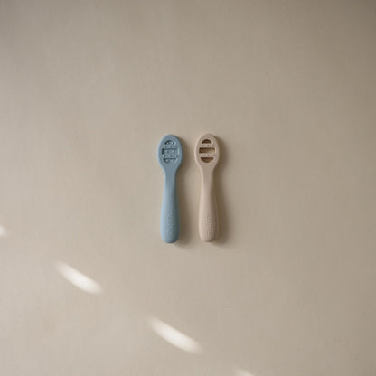 mushie Silicone First Feeding Baby Spoons | 2 Pack (Tradewinds/Shifting Sand)