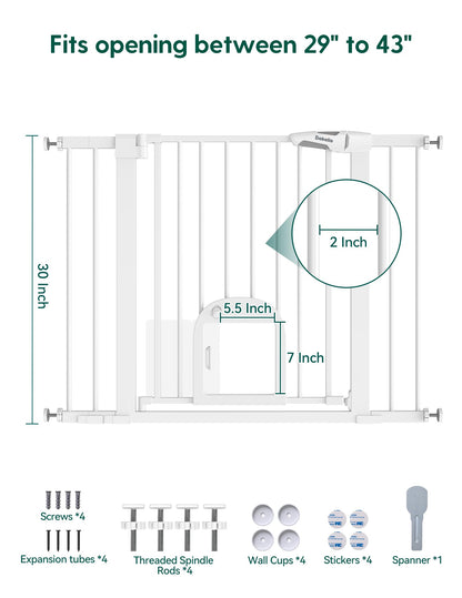 Babelio Upgraded Baby Gate with Cat Door, 29-43" Auto Close Durable Dog Gate for Stairs, Doorways and House, Easy Walk Thru Safety Gate with Pet Door Includes 4 Wall Cups, Black