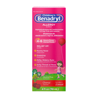 Benadryl Children's Dye-Free Allergy Relief Liquid + 12.5 mg Diphenhydramine HCl, Antihistamine Allergy Medicine for Kids Helps Relieve Runny Nose & Sneezing, Bubble Gum Flavor, 8 fl. oz