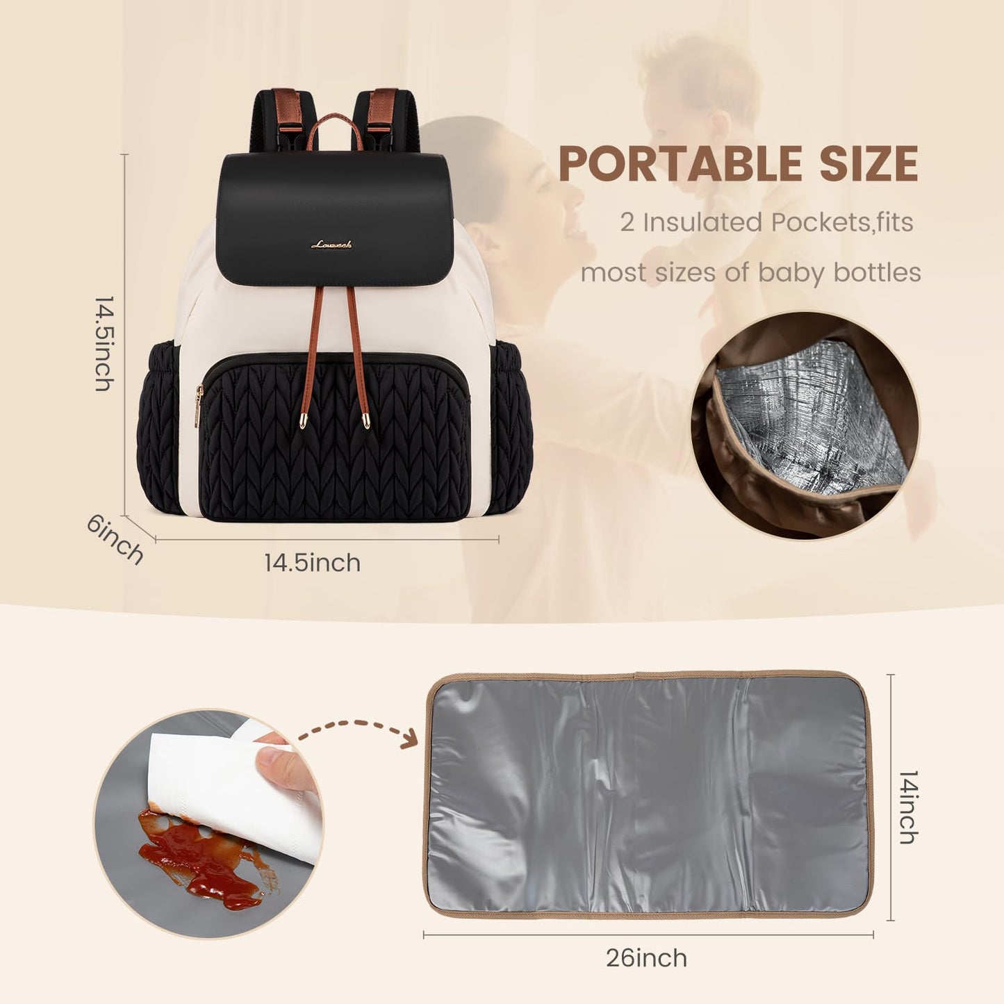 LOVEVOOK Diaper Bag Backpack, Small Baby Bag, Cute Baby Diaper Bag, Stylish Water-Resistant Travel Baby Bag for Mom, Baby Backpack with Changing Pad, Stroller Straps -Khaki
