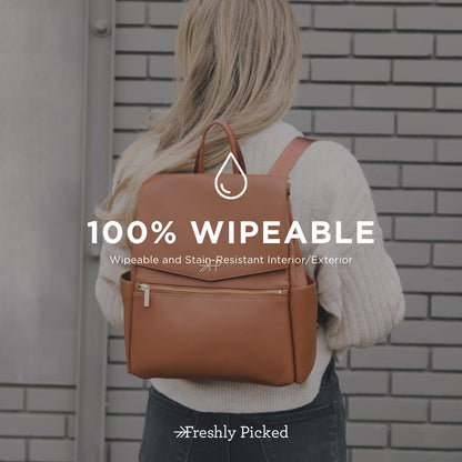 Freshly Picked Mini Classic Diaper Bag Backpack, Vegan Leather Baby Diaper Bag, Backpack Diaper Bag for Women (Aspen)