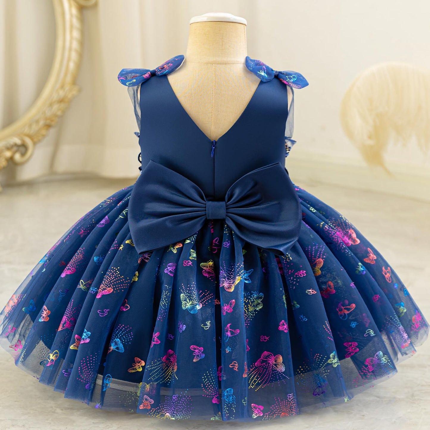 IDOPIP Toddler Baby Girls Shiny Butterfly Tutu Dress Princess Birthday Party Pageant Flower Girl Wedding V-Backless Dresses