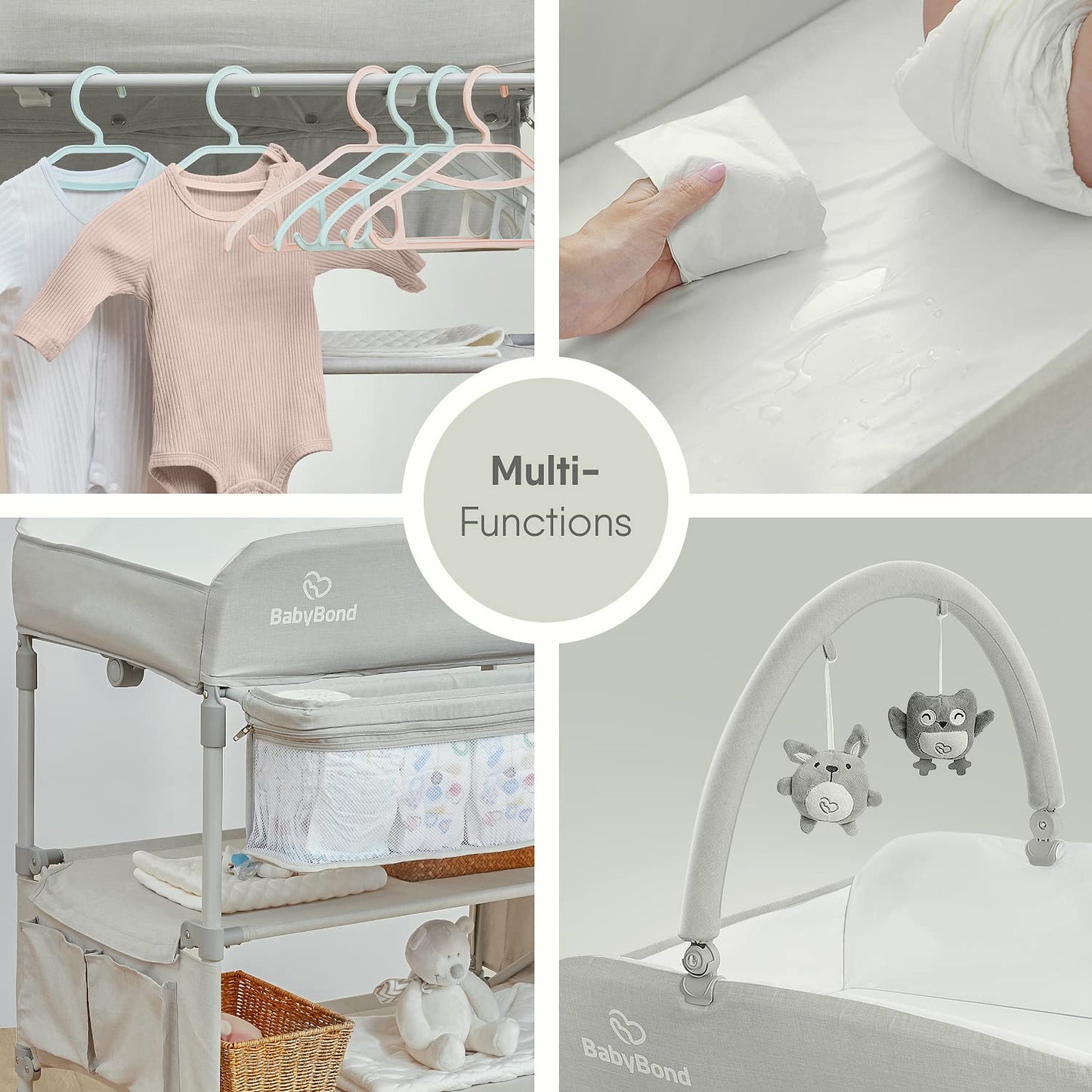 BabyBond Portable Baby Changing Table with 2 Storage Baskets, Foldable Changing Table Dresser Waterproof Diaper Changing Table Height Adjustable Changing Station for Infant and Newborn(Beige)
