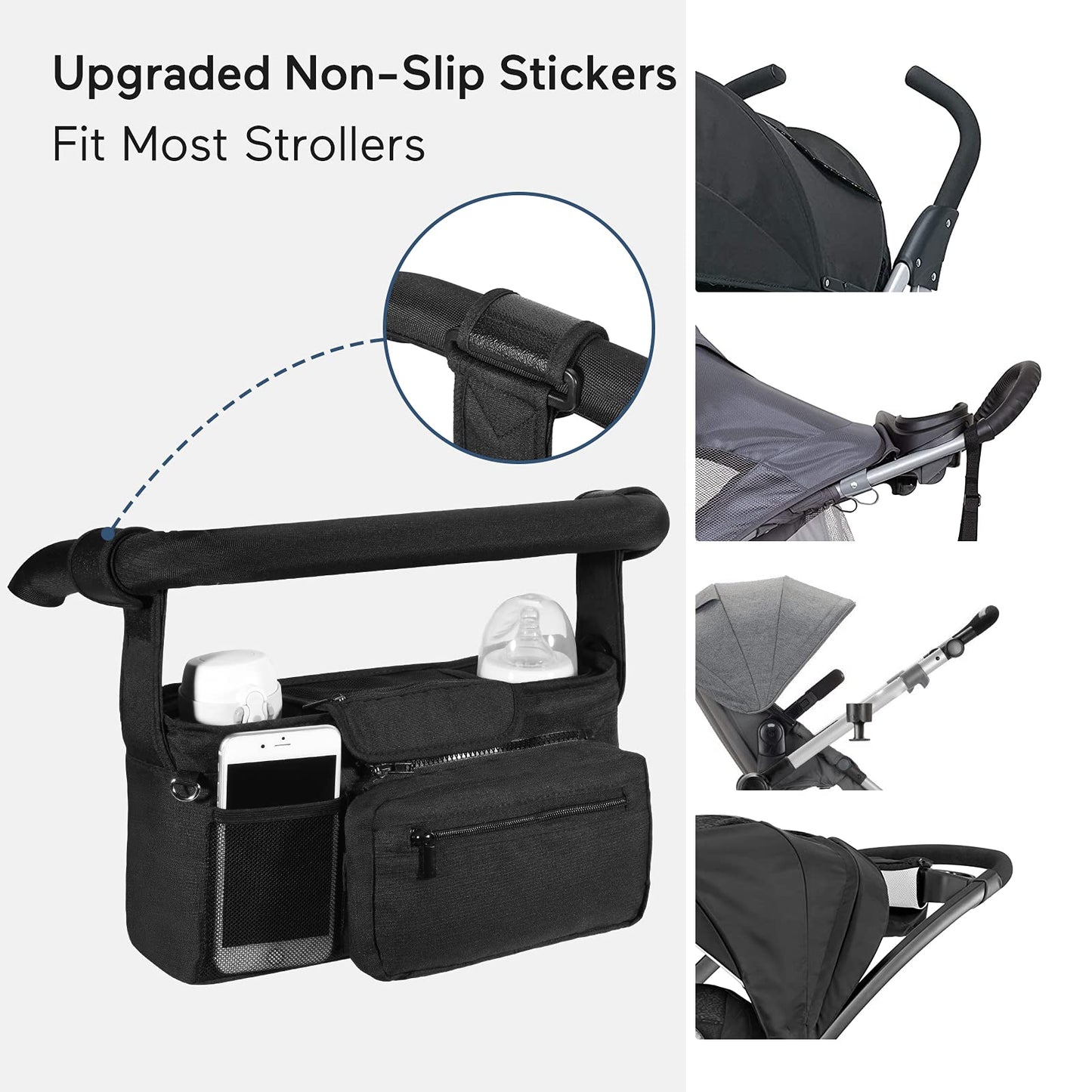 Momcozy Universal Stroller Organizer, 2 Insulated Cup Holders, Removable Zip Pocket, Adjustable Straps, Large Capacity Baby Essentials Compact Design, Fits Any Stroller (Multicolor)