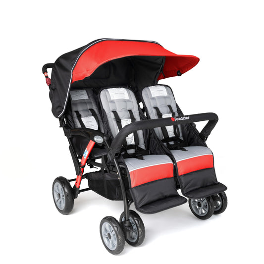 Gaggle by Foundations Compass Quad 4 Seat Stroller | 4-Seat Stroller for Daycare | Oversized UV Blocking Canopy | 5-Point Harness | Easy Loading | Storage Bucket | Black