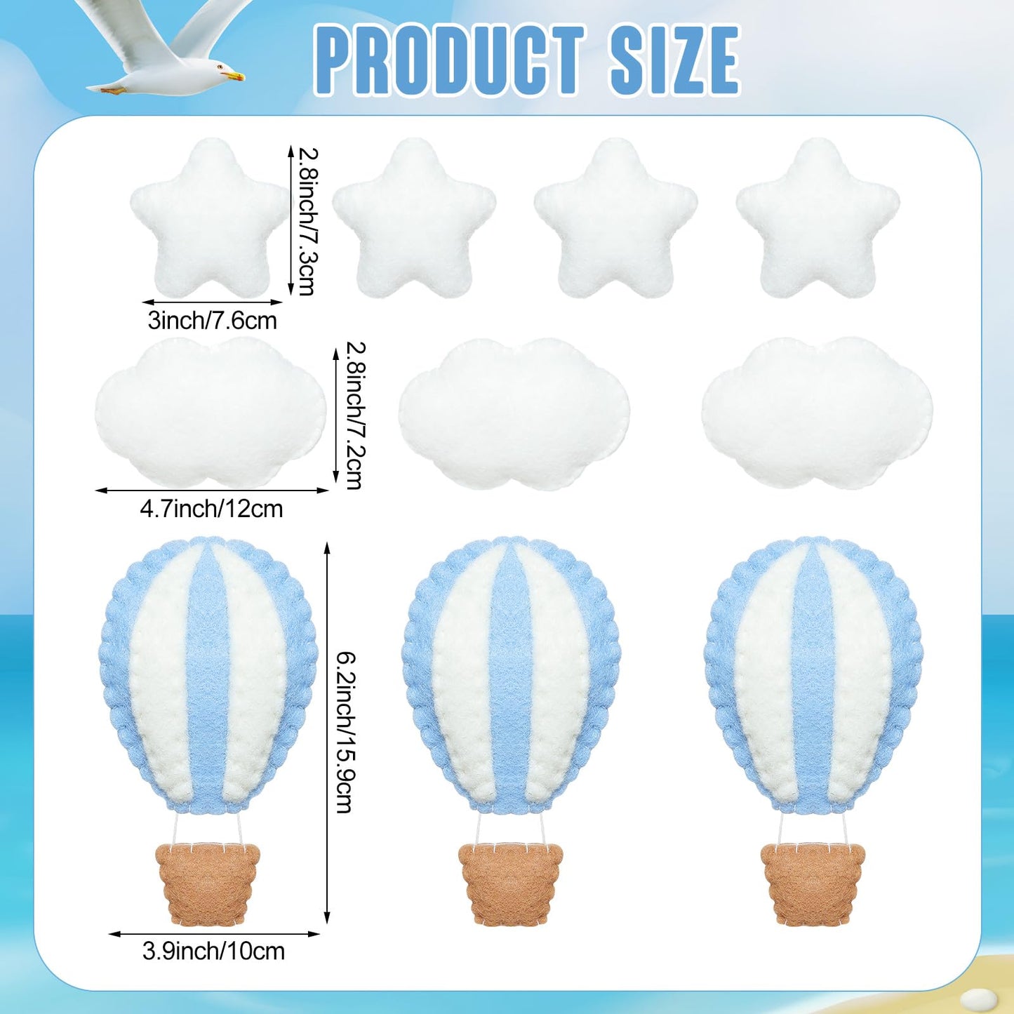 Poen 10 Pcs Star Hot Air Balloon and Cloud Nursery Decor Western Wall Decor for Bedroom Mini Felt Clouds Stars Hot Air Balloon Nursery Felt Wall for Kids Baby Bedroom(Khaki)