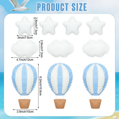Poen 10 Pcs Star Hot Air Balloon and Cloud Nursery Decor Western Wall Decor for Bedroom Mini Felt Clouds Stars Hot Air Balloon Nursery Felt Wall for Kids Baby Bedroom(Khaki)