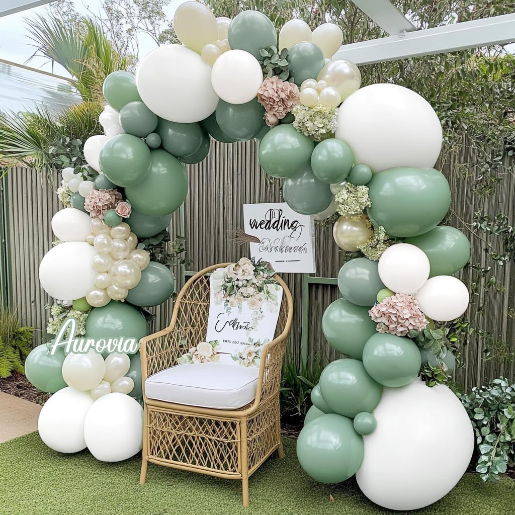 Blue Green Brown Balloon Garland Double Stuffed Dusty Blue Sage Green Balloons Olive White Sand Latex Balloon Arch Kit for Bear Baby Shower Birthday Woodland Wild One Party Decorations