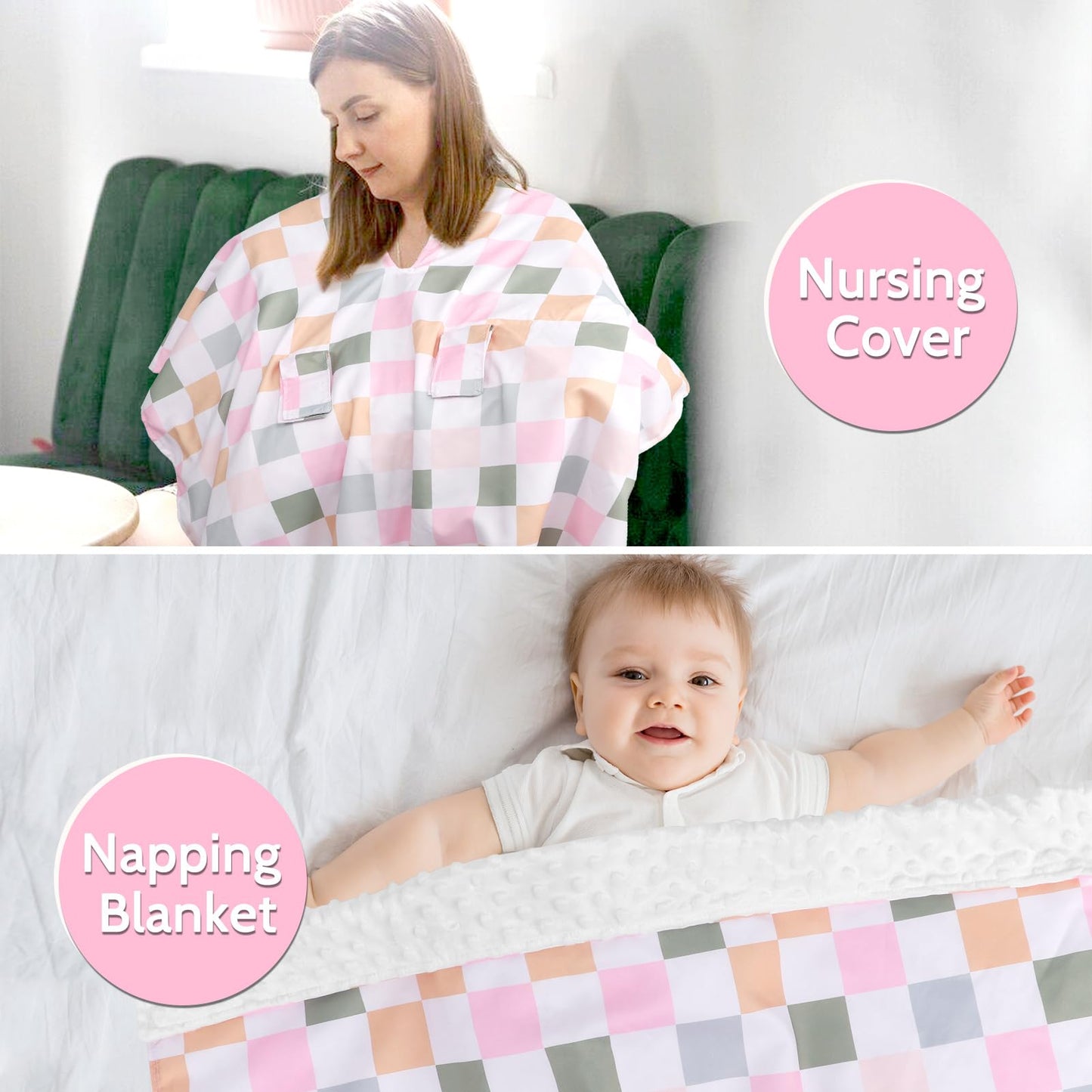 DILIMI Baby Car Seat Cover, Minky Warm Car Seat Covers for Babies, Peekaboo Opening Infant Car Seat Cover, Nursing Cover Carseat Canopy, Black Checkered