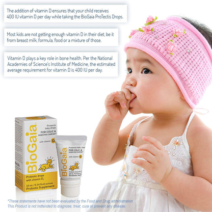 BioGaia Protectis Baby Probiotic Drops | Colic & Gas Relief + Vitamin D | Safe for Newborns | Ease Crying, Fussing, Colic, Gas, Spit-ups & Constipation | No Dairy, Soy & Gluten | 50 Day Supply | 10mL