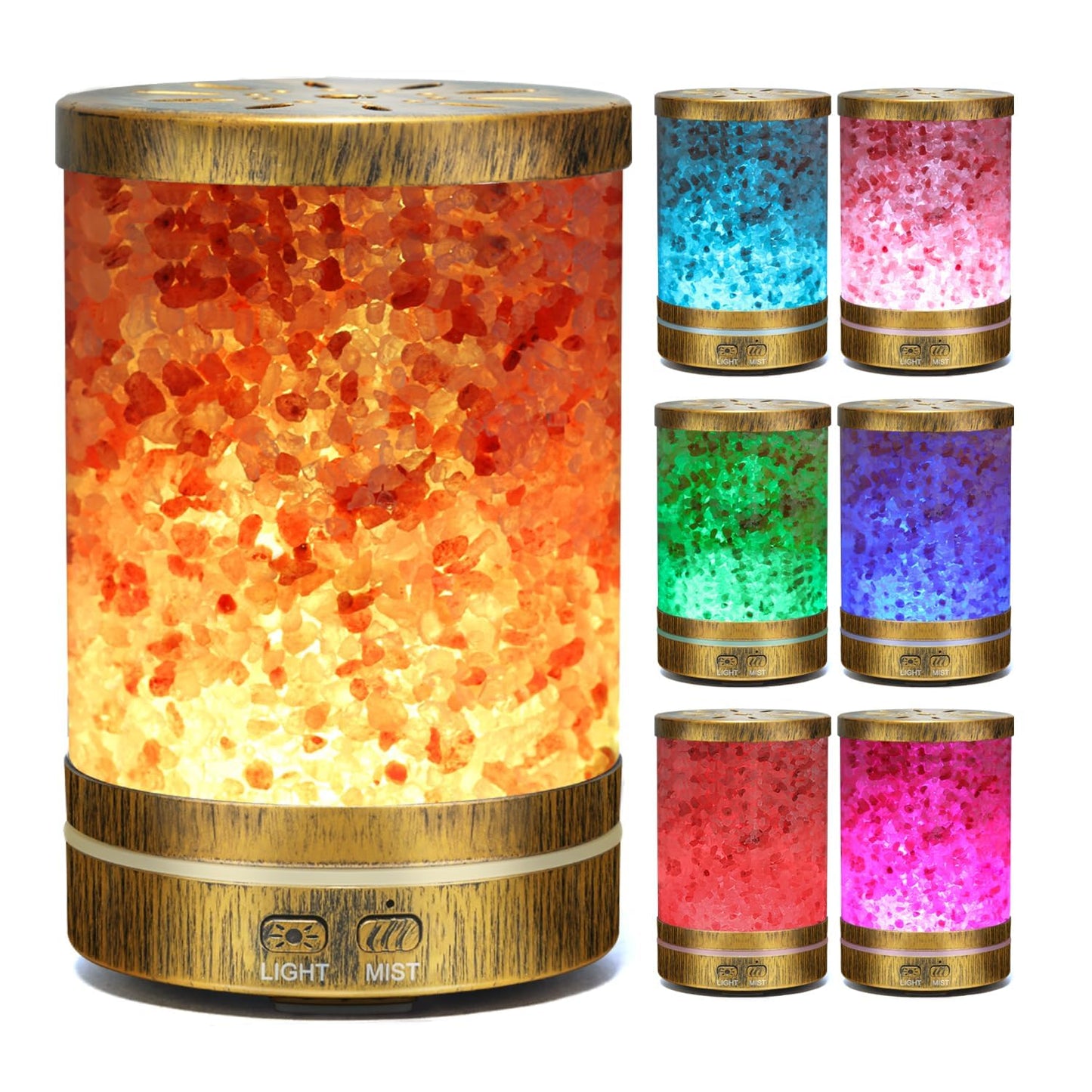 Essential Oil Diffuser Aromatherapy Diffuser - Himalayan Pink Salt Crystal Diffusers for Essential Oils with 7 Color Lights 2 Mist Mode, Reduce Noise Design for Baby Room, Yellow