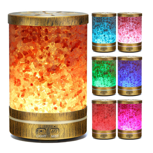 Essential Oil Diffuser Aromatherapy Diffuser - Himalayan Pink Salt Crystal Diffusers for Essential Oils with 7 Color Lights 2 Mist Mode, Reduce Noise Design for Baby Room, Yellow