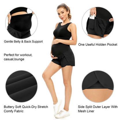 POSHGLAM Women‘s Maternity Shorts Over Belly Workout Running Casual Summer Pregnancy Shorts