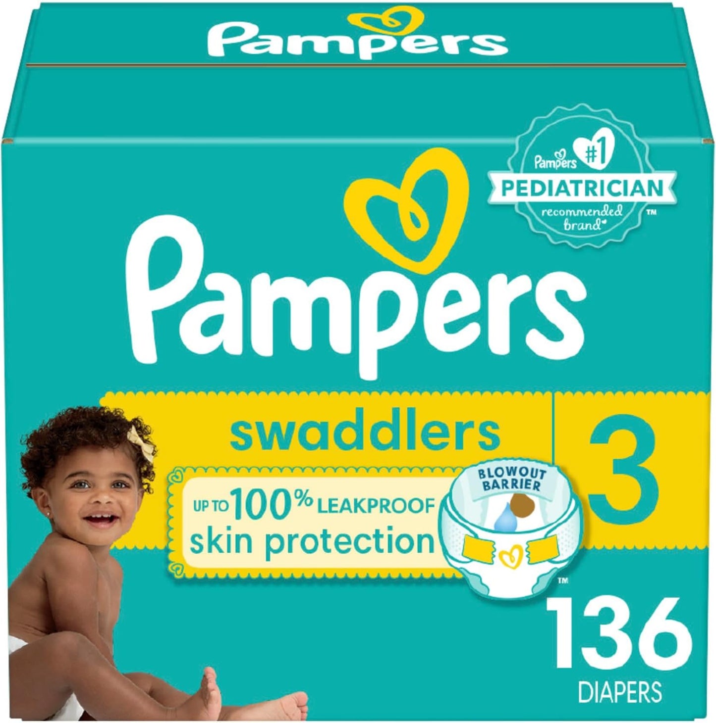 Pampers Baby Diapers - Swaddlers - Size 1, 198 Count, Ultra Absorbent Disposable Infant Diaper