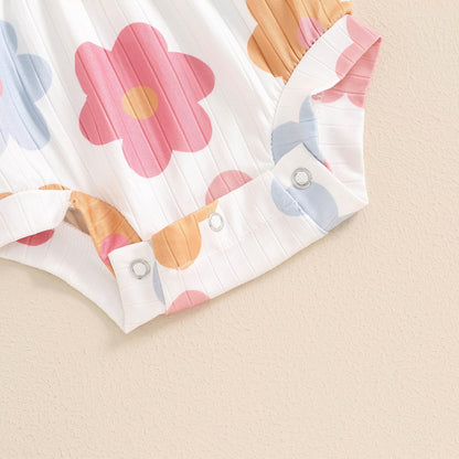Baby Girl Summer Clothes Ribbed Short Sleeve Romper Solid Color Bodysuits Bow Headband Outfit Newborn Girl Jumpsuit