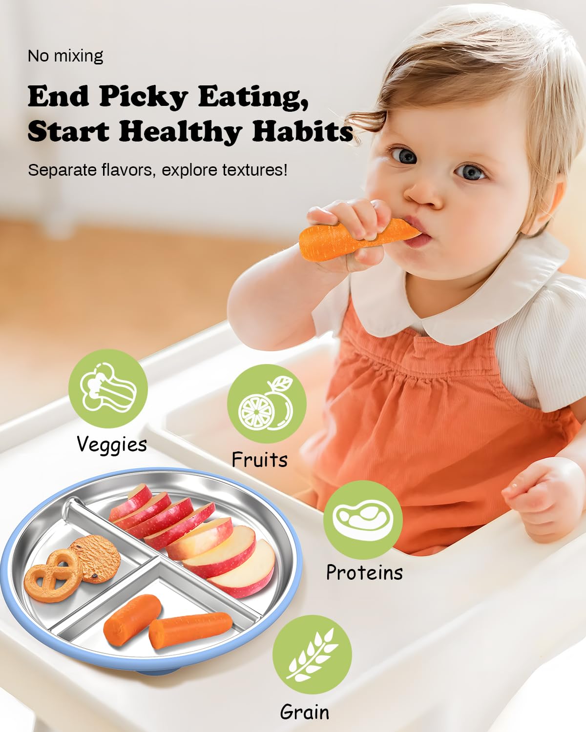 Stainless Steel Baby Plate with Suction, 9” Divided Toddler Plates with Removable Silicone Sleeves for Kids, Non-Toxic Non-Slip Unbreakable Dishwasher Safe Dinnerware Set of 2, Pink & Beige