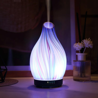 Essential Oil Diffuser Hand Blown Glass Aromatherapy Diffuser - Ultrasonic Cool Mist Scent Aroma Diffuser, Whisper Quiet with Auto Shut-Off, Timer Setting &7 Colors Night Light for Home