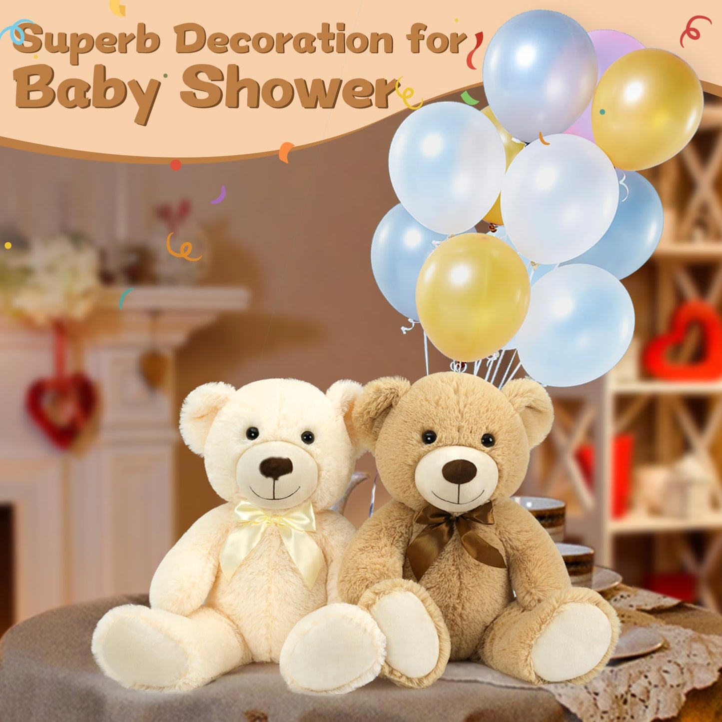 MorisMos 6Pcs Teddy Bears Bulk Baby Shower, 14inch Cute Teddy Bear Stuffed Animals Plush, Small Stuffed Bears on Centerpiece Baby Shower, White