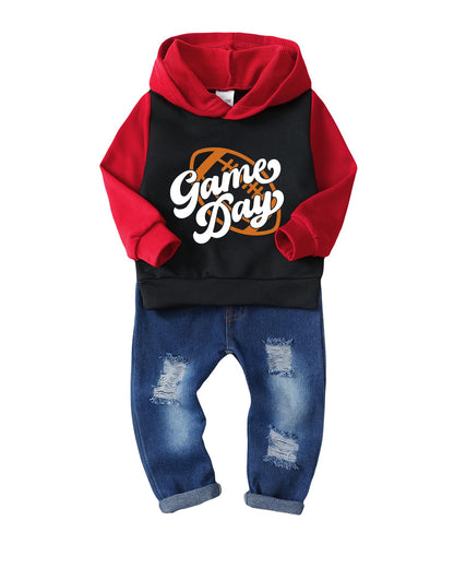 NZRVAWS Baby Boy Clothes Toddler Boy Outfit 2 3 4T 6 12 18 24 Month Fall Winter Hoodie Ripped Jeans Clothing