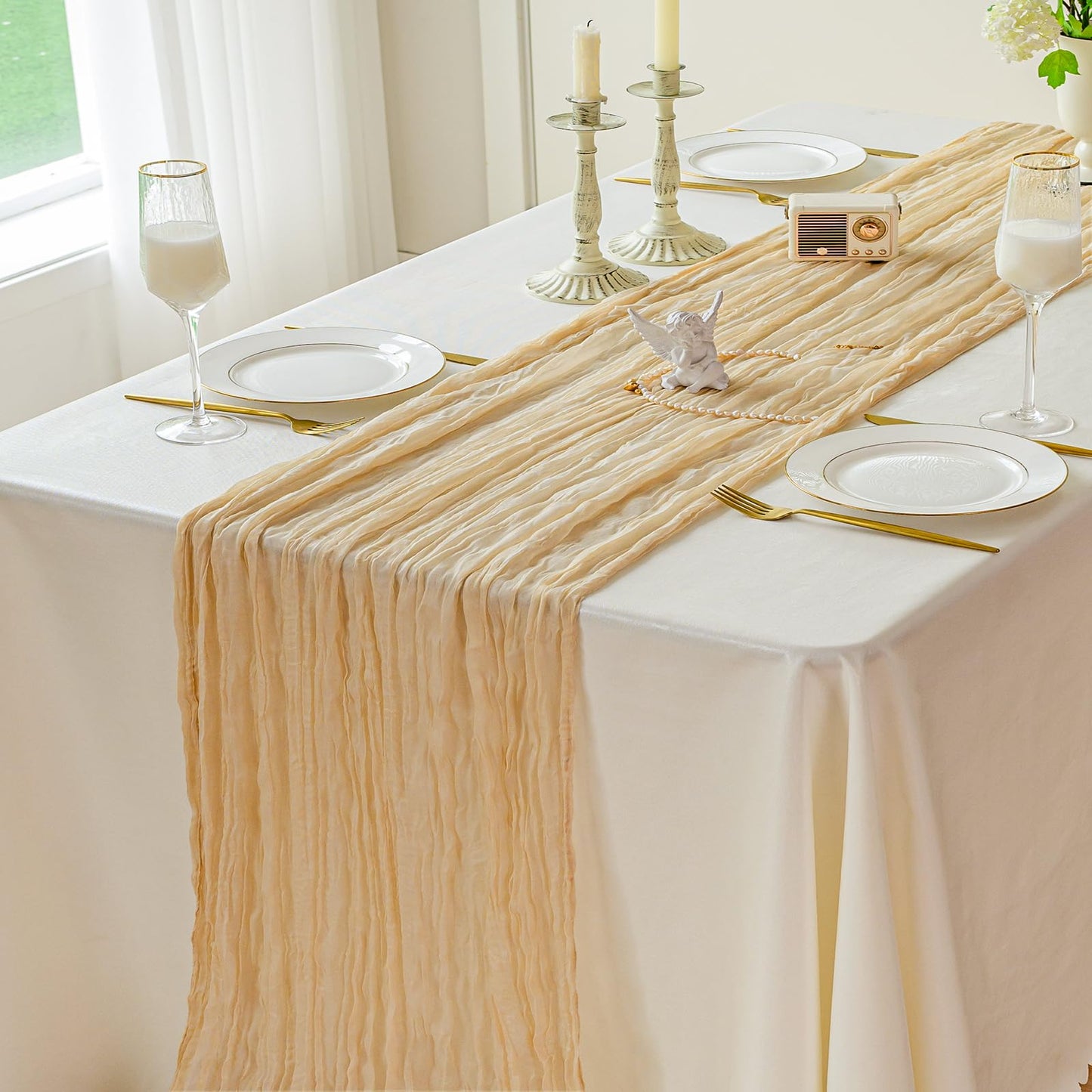 Light Pink Cheesecloth Table Runner 10ft Boho Rustic Gauze Cheese Cloth Spring Decor for Wedding Party Bridal Baby Shower Birthday Table Decorations