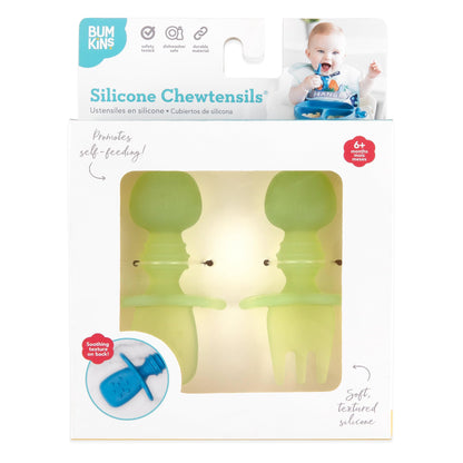 Bumkins Disney Baby Utensils Set, Chewtensils Silicone Spoons for Dipping, Self-Feeding, Baby Led Weaning, Trainer Learning, First Stage Eating, Soft Fork and Spoon, Babies 6 Months, Minnie Mouse