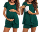 Ekouaer Women's Maternity Nursing Pajamas Set Breastfeeding Sleepwear Double Layer Short Sleeve Top & Shorts Nursing Pjs