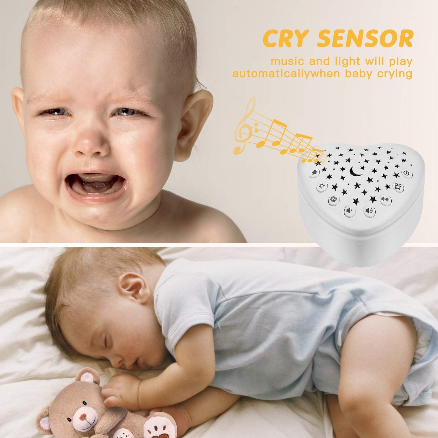 BEREST Baby Sleep Soother Bedtime Bunny with Starry Projector Night Light, Plush Stuffed Animal for Newborn Infants, Lullaby Music, White Noise, Mother's Heartbeat for Boys & Girls Shower Gifts