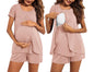 Ekouaer Women's Maternity Nursing Pajamas Set Breastfeeding Sleepwear Double Layer Short Sleeve Top & Shorts Nursing Pjs