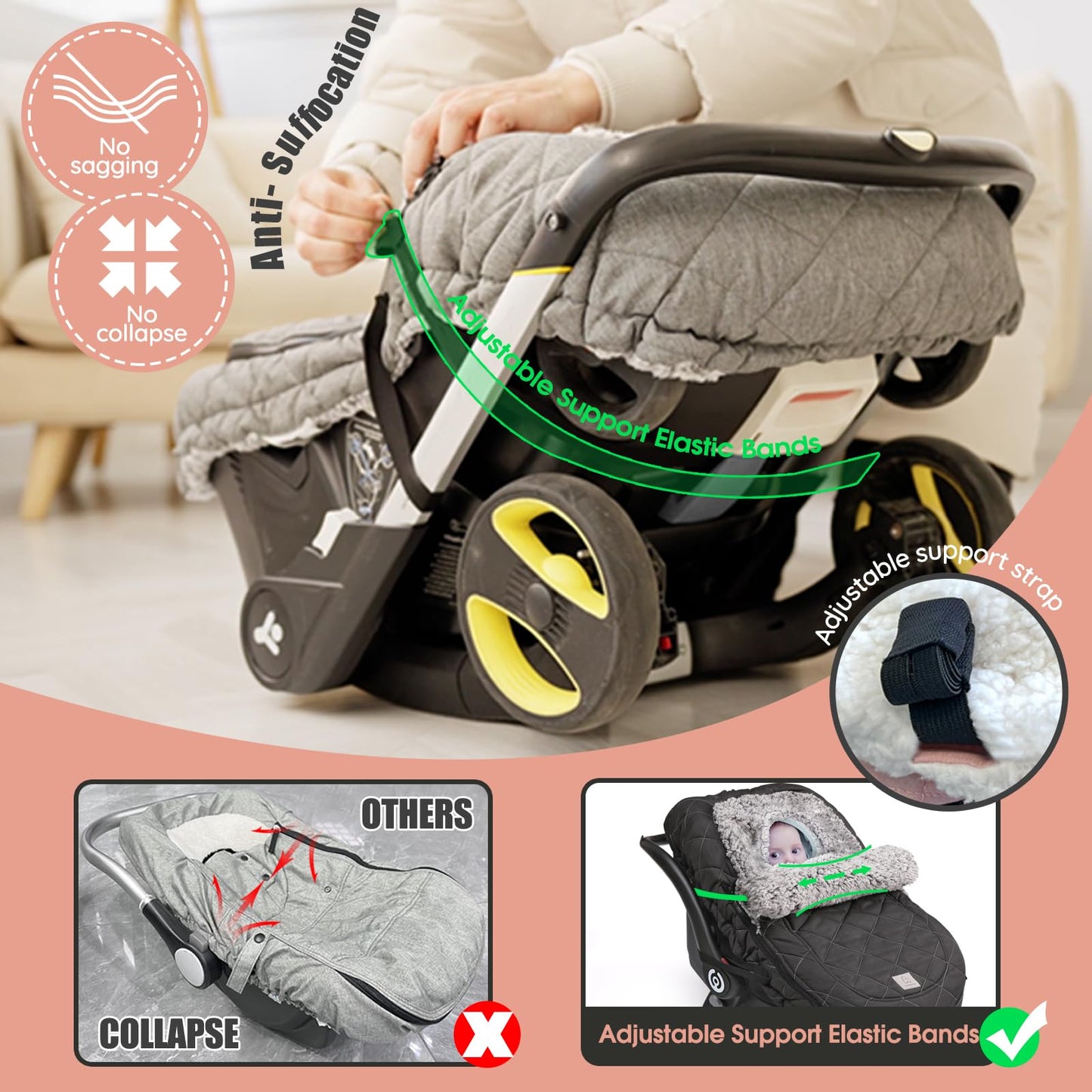 ACRABROS Car Seat Cover Baby: Winter Infant Carseat Canopy for Boy Girl Newborn Zipper Peeping Window Warm Cozy Cold Weather Waterproof Universal Fitted Heather Grey