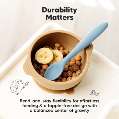 KeaBabies Silicone Baby Spoons, Self Feeding 6-12 months - 3-Pack Baby Weaning Eating Utensils, Toddler First Food Training Spoon, Infant, Kids Feeding Supplies Essential Set, Dishwasher-safe (Slate)