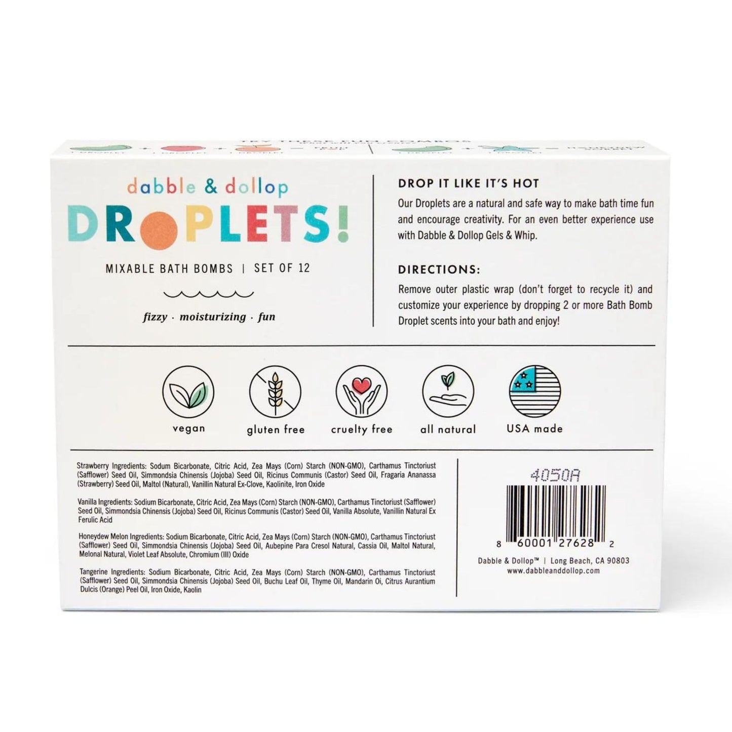 Dabble & Dollop Bath Bombs, 100% Natural Bath Bombs for Kids, Tropical Scents - USA Made, Moisturizing & Fun Droplets, Paraben & Sulfate Free, Vegan, Gluten-Free (Set of 12)