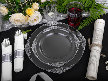 Morejoy 175PCS Rose Gold & Silver Plastic Dinnerware Set: 25 Plates, 25 Forks, 25 Knives, 25 Spoons, 25 Cups, 25 Napkins - Perfect for Wedding & Party