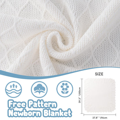 Booulfi Knit White Baby Blankets Neutral,Crib Stroller Newborn Blankets for Boys Girls,Cotton Lace Crochet Winter Blanket Nursery Blanket New Baby Essentials, 38X39