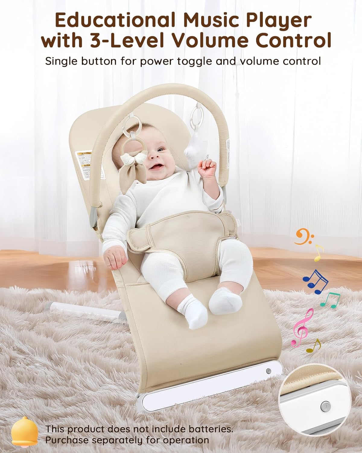 Lilian&Gema Baby Bouncer, Height-Adjustable Infant Bouncer Seat for Babies 0-6 Months, Newborn Bouncer with Soothing Music&Carry Bag, No Assembly