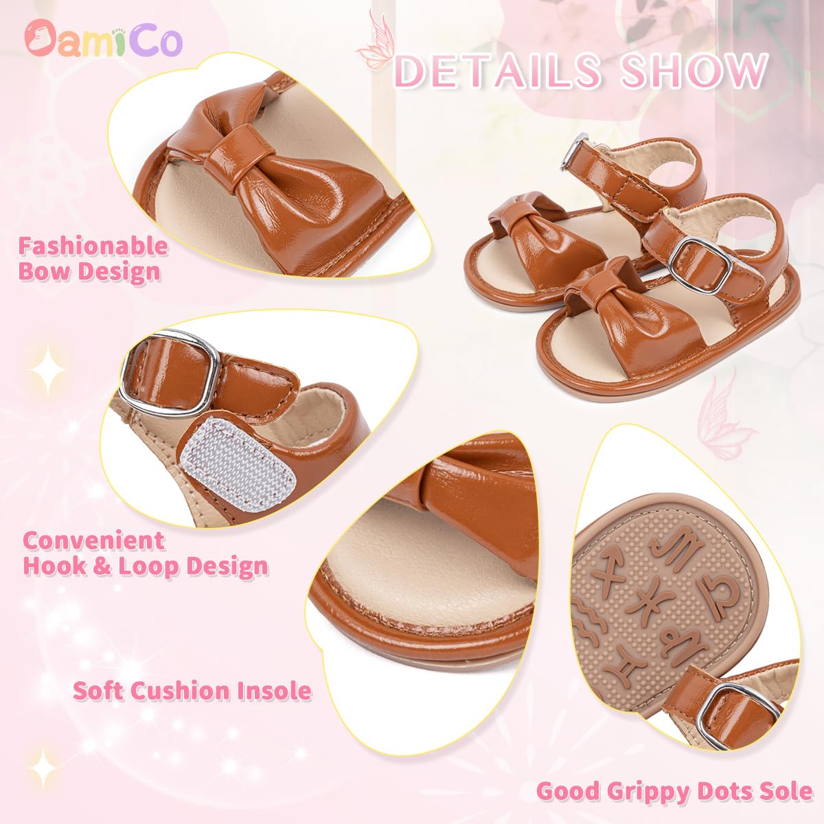 Oamico Baby Girl Sandals Infant Soft Anti-Slip Rubber Sole Casual Beach Sandals Newborn Bowknot Outdoor First Walker Summer Shoes for Baby Girls Flat Sandal