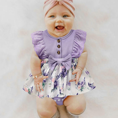 Sinhoon Baby Girl Clothes Newborn Ruffled Sleeveless Romper Floral Dreesy Bodysuit Heaedband 3pcs Baby Girl Summer Clothes