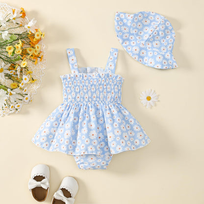 Toddler Baby Girl Summer Clothes Halter Floral Romper Dress Backless Outfits with Hat