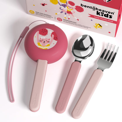 Bentoheaven Kids Travel Utensils with Case, Food-Grade Stainless Steel & BPA-Free Plastic, Travel Cutlery Set, Dishwasher Safe Fork, Spoon & Case, Reusable Flatware, Silverware for Kids (Horse)