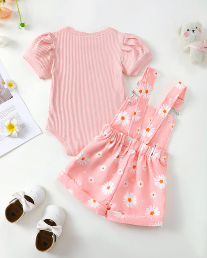 SUNNY PIGGY Toddler Baby Girl Overalls Clothes Toddler Adjustable Suspender Jumpsuit Short Sleeve Outfit Little Girl's Set