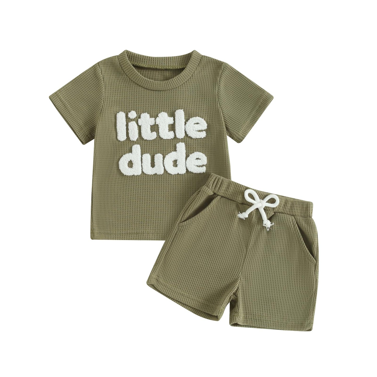 Toddler Baby Boy Summer Clothes Embroidered Waffle Short Sleeve T-Shirts Elastic Shorts Newborn Infant Boy Outfits