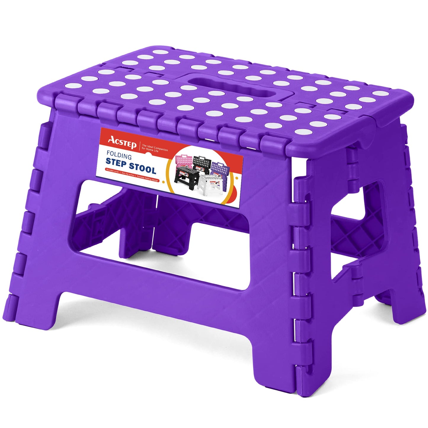 ACSTEP Folding Step Stool 9'' Tall Kids Step Stool Holds Up to 300 lb Plastic Foldable Step Stools for Kids Non-Slip Surface with Carry Handle Collapsible Stool for Home, Outdoor and Indoor(Black)