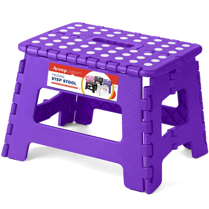 ACSTEP Folding Step Stool 9'' Tall Kids Step Stool Holds Up to 300 lb Plastic Foldable Step Stools for Kids Non-Slip Surface with Carry Handle Collapsible Stool for Home, Outdoor and Indoor(Black)