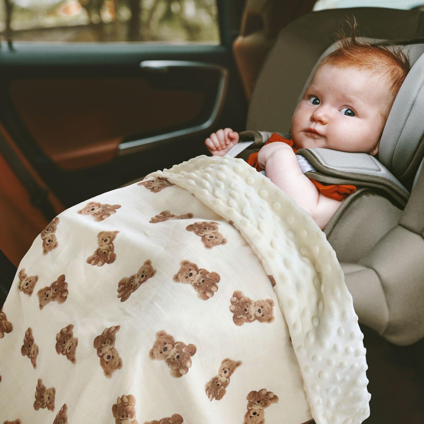 LifeTree Minky Baby Girl & Boy Blankets, Soft Double Layer Swaddle Blankets, Muslin Front and Dotted Fleece Backing Receiving Bed Throw Blanket for Newborn Unisex, 31X40 Inches, Bear Pattern