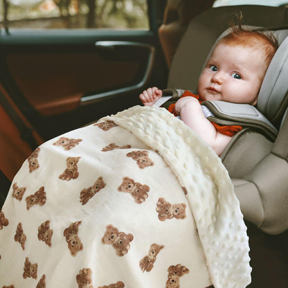LifeTree Minky Baby Girl & Boy Blankets, Soft Double Layer Swaddle Blankets, Muslin Front and Dotted Fleece Backing Receiving Bed Throw Blanket for Newborn Unisex, 31X40 Inches, Bear Pattern